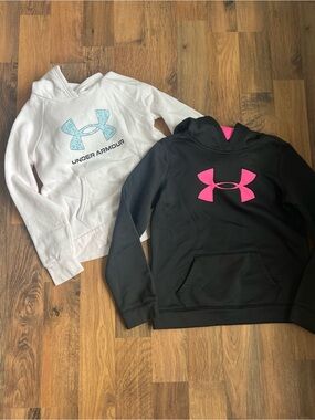 Under Armour Kids Hoodies in Black with Pink Logo and White with Light Blue Logo